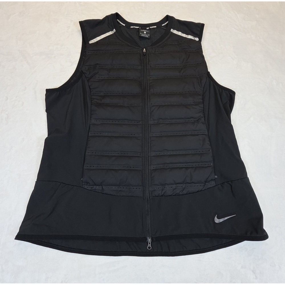 Nike Gilet AeroLoft Black Down Vest Womens XL Reflective Packable Running Warm